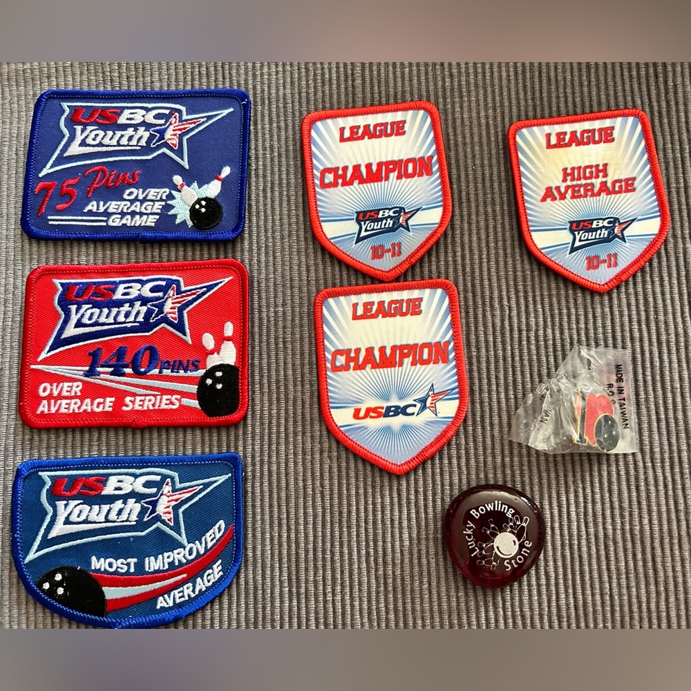 USBC VARIOUS PATCHES LUCKY BOWLING STONE & PIN